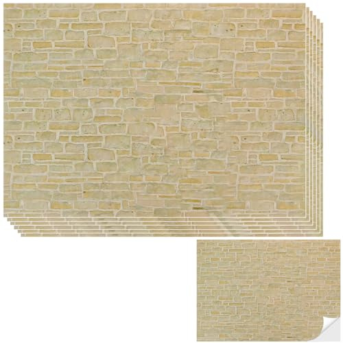 UHOMENY 6Sheets Self-Adhesive Dollhouse Wall Cladding Miniature Roof Tiles Dolls House Wallpaper Accessories Miniature Landscape Decorative Stickers for DIY Craft,21×29cm (Grayish-yellow wall color)