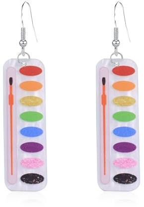 Seakuur Acrylic Artist Geometric Earrings for Women Watercolor Painting Palette and Paintbrush Earrings Novelty Jewelry for Art Teachers and Lovers, L, Acrylic, No Gemstone