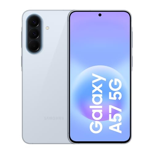 Samsung Galaxy A57 5G, Schlankes AI-Smartphone, Awesome Intelligence, 256 GB Speicherplatz, 50 MP Weitwinkel-Kamera, Bis zu 2 Tage Akkulaufzeit, IP68 e Icyblue, 2,5 Jahre Herstellergarantie, [Color]