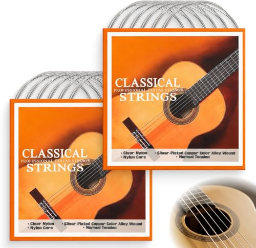 2 Sätze Klassikgitarren Guitar Strings, 6 Saiten Set für klassische Gitarre, normale Spannung Gitarrensaiten mit warmem Klang, langlebig und stimmstabil für Anfänger und Fortgeschrittene