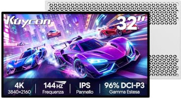 Kuycon P32K Monitor 31.5 pollici 4K 3840x2160 Honeycomb - senza supporto | schermo IPS a risposta rapida 144Hz 500 nit 10 bit 96% DCI-P3 USB-C 100W ricarica veloce per gaming e design professionale