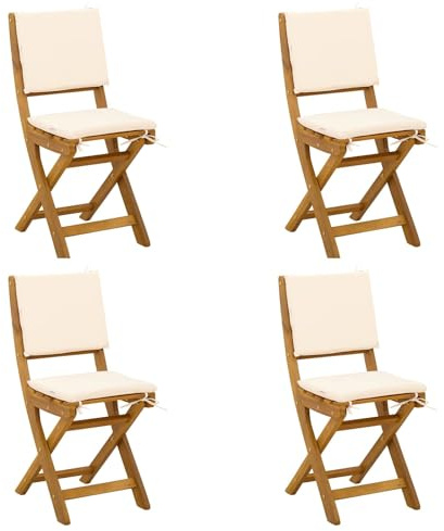 vidaXL Sedie Bistro da Giardino 4 pcs Bianco Crema 38 x 46 x 85 cm, Sedia Bistro Pieghevole Rustica, in Legno di Acacia, Mobili da Giardino, Set per Patio Comodo