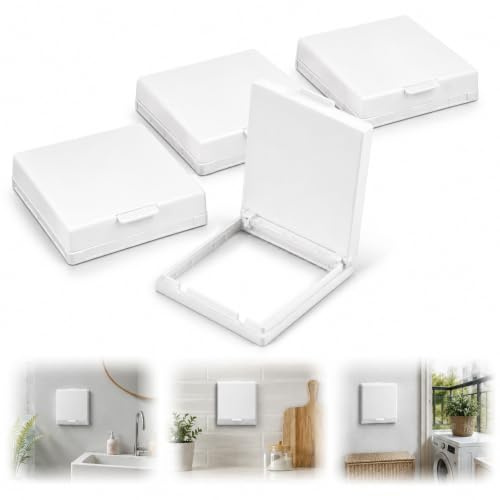 JOVYTH Cubiertas para Enchufe e Interruptor Tipo 86 4 Piezas Blancas, Protector Autoadhesivo Impermeable para Baño, Jardín y Cocina, para Entrenamiento, Viaje, Exterior y Uso Diario