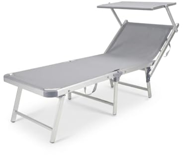 Capra Group Lettino Mare Professionale Siviglia Gold con Seduta Alta 40 cm, Parasole Integrato e Struttura in Alluminio, Pieghevole, 180x72 cm (Grigio)