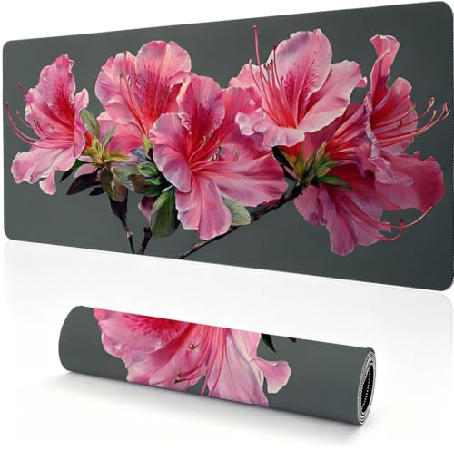Musmatta 1 000 x 500 x 4 mm xxL stor spelmusmatta azalea rosa 0 x 0-133 | Skrivbordsmatta med sydda kanter, halkfri gummibas, stor spelmusmatta för skrivbord, bärbar dator, hem, kontor