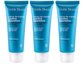 GISÈLE DENIS - Crema de Manos Nutritiva Reparadora, 3x75 ml, con Manteca de Karité, Aceite de Jojoba y Aceite de Argan, Hidrata, Nutre y Repara la Piel, Fórmula Innovadora, Textura Suave