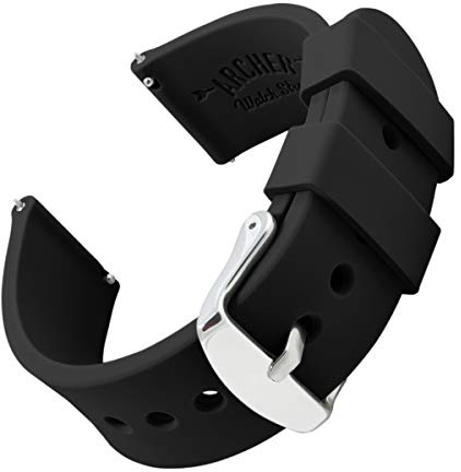 Archer Watch Straps - Soft Silicone Quick Release Watch Bands (Black, 18mm)