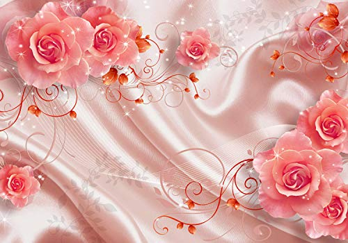 wandmotiv24 Fototapete Rosen Ornaments Rosa, XS 150 x 105cm - 3 Teile, Wanddeko, Wandbild, Wandtapete, Blumen, Gold, Glitzer M1253
