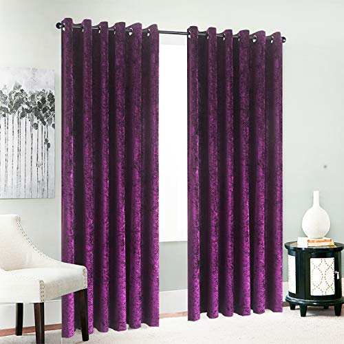 XXR Crushed Velvet Band Curtain | Luxuriously Designed Stylish Curtain For Bedroom | Durable Eyelet Ring Top and Fully Lined Curtains | Perfect (Purple, 66x90'')