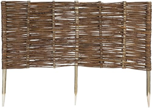 Weide Beeteinfassung 16 Größen ( Höhe: 40 cm Länge: 120 cm ) Weidenzaun Rasenkante aus Weidengeflecht - Garten Beetbegrenzung für Blumen und Gemüse - Steckzaun mit Buchepflöcken für Weg-Abgrenzung