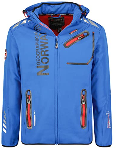 Geographical Norway Royaute Men - Chaqueta Softshell Hombres Impermeable Con Capucha - Chaqueta Outdoor Cortavientos Resistente - Senderismo Esquí Otoño Invierno Primavera (Azul real XL)