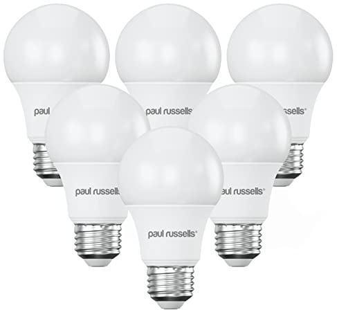 paul russells LED GLS - Dimmable Edison Screw Light, 8.5W 806 Lumens E27 A60 LED Bulbs, 60w Equivalent, 6500K Daylight, Dimmer Standard ES Energy Saving Ceiling Lightbulbs, Pack of 6