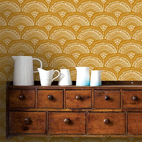 Papiers Peints Vintage Moutarde Jaune Papier Peint Adhesif Mural Salon Papier Adhesif pour Meuble Papier Peint Intissé Facile à Peler Papier Adhésif Décoratif Cuisine 40x250cm
