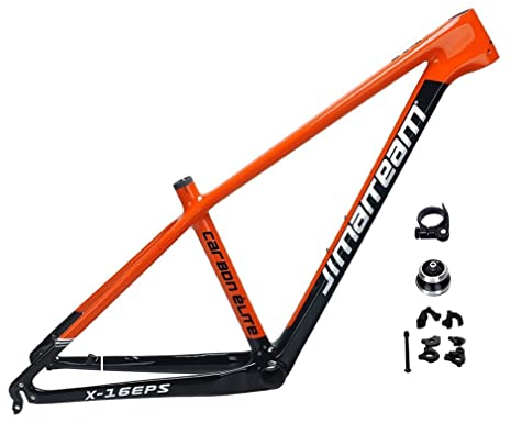 Carbon MTB Rahmen 27,5er 29er Hardtail Mountainbike Rahmen 15/17/19'' Scheibenbremsrahmen Steckachse 142mm QR 135mm Austauschbar, Mit Zubehör (Color : Orange, Size : 29 * 19'')