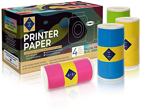 Papp'n'Roll® selbstklebendes farbiges Aufkleberpapier farbiges Thermopapier für Thermodrucker PeriPage A6/Paperang P1 P1/Poooli Drucker Papier für Mini Drucker 57 * 30mm (Farbig)