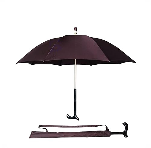 AVIITI Ombrello Per Bastone Da Passeggio, Ombrello Antivento Autoprotettivo Per Stampelle, Per L'arrampicata, L'escursionismo, L'uscita in Caso Di Pioggia Grande Regalo,Marrone,86cm/33inch