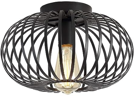 YIKEGE LICHT Schwarz Deckenlampe Industrial Vintage Deckenleuchte E27 Flurlampe Retro Treppenhauslampe Kronleuchter Metall Rund Lampenschirm für das Bad Flur Treppenhaus Balkon Küche Schlafzimmer