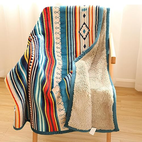 Sherpa Boho Throw Blanket, Super Soft and Cozy Aztec Blanket, Double-Layer Flannel Fleece Blankets as Lap Blanket, Couch, Sofa, Bed, Camping