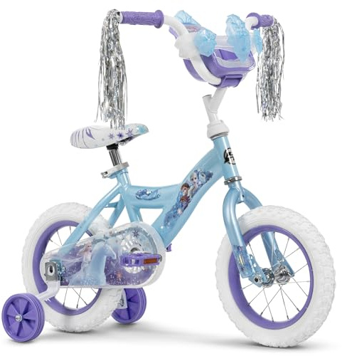 Huffy Disney Frozen 2 12 Girls' Bike, Ideal for Ages 3-5 Years Old, Removable Training Wheels, Whimsical Wintry Graphics, Sturdy and Durable, Doll Carrier, Shimmering Streamers, Adjustable Comfort