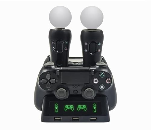 Controller Charging Station For PS4 PSVR VR Move For PS MOVE, Dual Controller Charging Dock Station Charger Station With LED Indicators