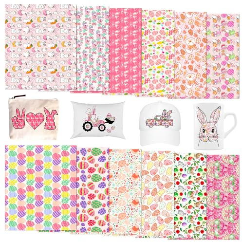 Tintnut Easter Egg Sublimation Pattern Transfer Paper - 12 Sheets 12x10, Pink Bunny Prints Heart Sublimation Transfer Paper for DIY Mugs, Tumblers, Key Chain, T-Shirts