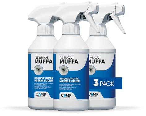 ‎CAMP RIMUOVI MUFFA, Antimuffa igienizzante pronto all’uso, Elimina rapidamente muffe, muschi e licheni, 3x300 ml