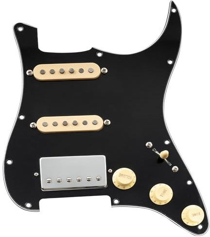 Musiclily Pro HSS Battipenna Precablato Pre-Wired Loaded Pickguard con Artec Alnico 5 Pickups per Chitarra Elettrica tipo Strato, 3 strati Nero
