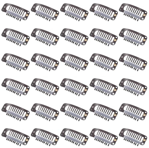 Andibro Lot de 30 Pinces à Perruque en Méta,Clips Cheveux pour Perruques 32 mm - 9 dents - Marron - Accessoires pour femmes - Extension de Cheveux Bricolage