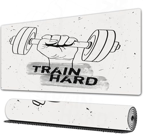 EOMKSE Mauspad Verlängertes großes Mauspad Schreibtischauflage,genähte Kanten Mauspad,Gummibasis,Hände mit Hanteln und Motivationsphrase trainieren hart. Fitness.,Gaming-Mauspad,40x90 cm