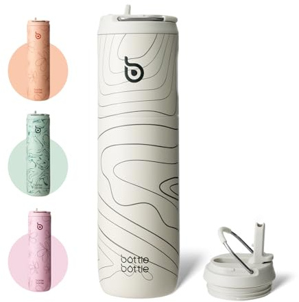 Bottle Bottle Borraccia termica da 710 ml, con coperchio, cannuccia e manico, in acciaio inox, a doppia parete sottovuoto, a prova di perdite, senza BPA, per sport, viaggi, palestra, grigio scuro