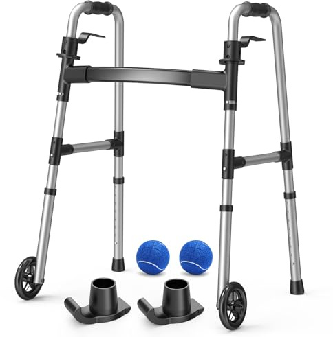 Loyoda Folding Walker with 2 Precut Tennis Balls and 5 Wheels, Lightweight