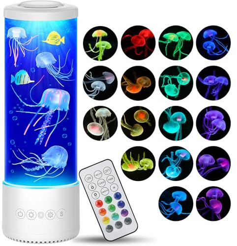 Radikor Quallen lampe mit 17 Farben & Fernbedienung, Jellyfish Lamp 4 Lichtmodi, LED Quallen Aquarium Lampe für Kinder Erwachsene, Quallen Lavalampe Stimmungslicht für Entspannung Wohndekoration, Weiß