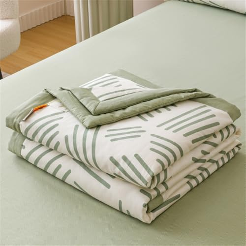 Mateju Bettüberwurf Tagesdecke de Gesteppt, Baumwolle Tagesdecken Überwurf Atmungsaktive Leicht Dünn Sommerdecke,Steppdecke Weich Sofaüberwurf,Blumenmuster (Grünes geometrisches Must,180 * 200cm)