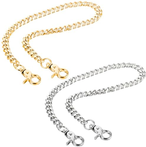 Hip Pop Pants Chain Belt for Men Women, 2 Pack Metal Wallet Keychain Heavy Duty Punk Gothic Pocket Jeans Trouser Chain Belt for Women Girls Keychain Wallet Pants Boots Accessories(Gold, Silver)
