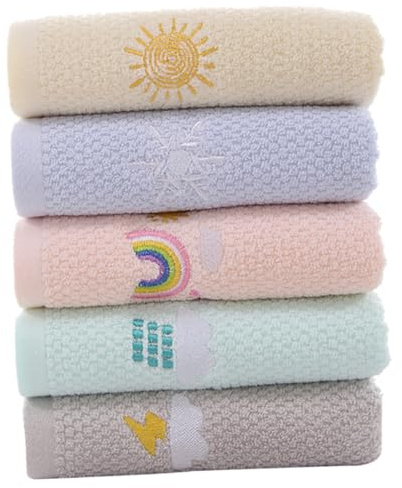 TOPBATHY 5pcs Cute Boy Girl's Hand Towel Cotton Washcloth Absorbent Face Towel for Boy Girl Bathroom Use