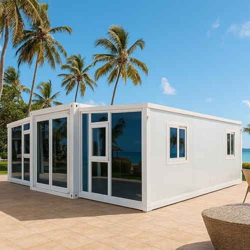 Personalizables Casa Prefabricada para Vivir, Casa contenedor Plegable expandible, tamaños Personalizados de 37 m², 56 m² y 74 m², con Unidades contenedoras de Dormitorio, Cocina y baño