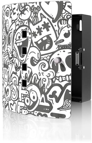 banjado Design Schlüsselkasten aus Edelstahl für 10 Schlüssel - Schlüsselschrank zur Schlüssel Aufbewahrung 24 x 21,5 x 7cm groß mit praktischem Magnetverschluss - Motiv Doodle Verrückt
