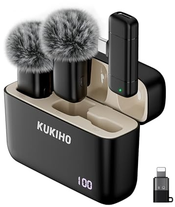 KUKIHO Wireless Lavalier Microphone with Charging Case, 36H Battery Life, Noise Cancellation, 40M Range, Plug-and-Play Clip-On Mic for iPhone, iPad, Android, YouTube Vlog Live Streaming