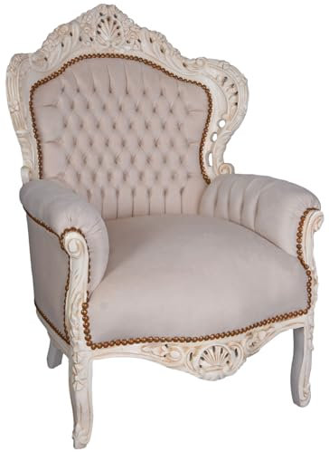 Sessel im Barockstil XXL gepolstert Armlehnen Nostalgiesessel Beige cat588d18 Palazzo Exklusiv