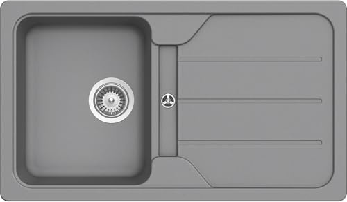 SCHOCK Küchenspüle Formhaus D-100 Croma 86x50 cm | Granitspüle aus CRISTALITE Hellgrau mit Abtropffläche | Spüle für 45 cm Unterschrank | Reversible Einbauspüle | Langlebige Quarzkomposit-Oberfläche