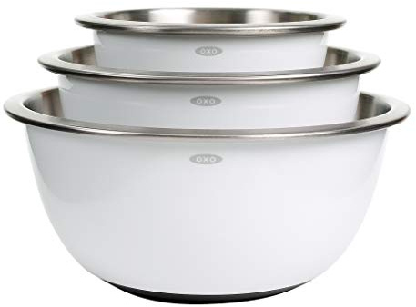 DevaCurl 2 OXO Good Grips 3-Piece Stainless-Steel Mixing Bowl Set, White, 18/8 Stainless Steel
