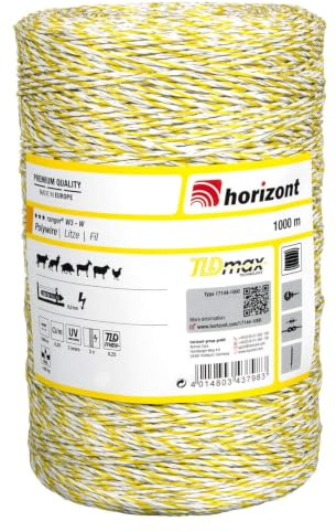 horizont Weidezaunlitze ranger® W3-O, 1000 m lang, gelb, 3x 0,25 mm TBmax-Leiter, 160 kg Bruchlast, für Mittlere bis lange Zäune, Weidezaunband, Breitband Litze, Elektrozaun
