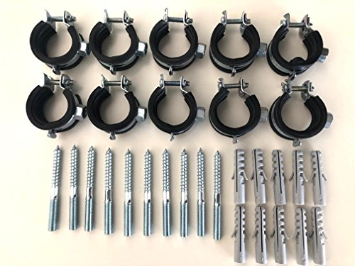 Sparset ---- 10 Stück Schraubrohrschelle 31-36 mm 1 mit Stockschraube 8x80 und Dübel 50x10