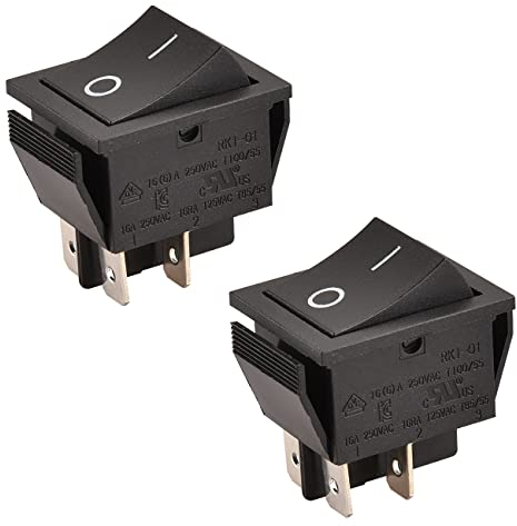 Heschen - Wippschalter Ein/Aus, DPST 4 Klemmen 16 A 250 VAC, Schwarz, 2 Stück