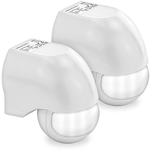 deleyCON 2X Infrarouge Détecteur de Mouvement Émerger Montage Mural À l'intérieur A l'extérieur Résistant aux Éclaboussures Rotatif Inclinable 180° Zone de Travail Portée de 12m Blanc