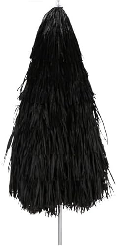 jan kurtz Hawaii Sonnenschirm, SCHWARZ, Raffiabast - Polyester, Metallgestell lackiert, mit Knickgelenk Ø 180/200cm, Partyschirm, Dekoschirm