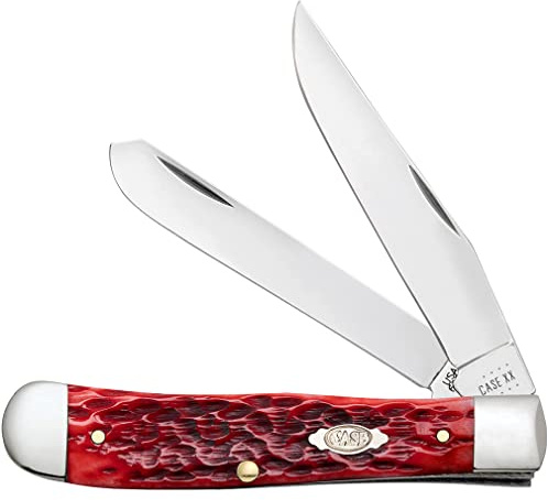 Case XX WR POCKET KNIFE TRAPPER - DARK RED BONE CS - PEACH SEED JIG, ITEM 31950, LENGTH CLOSED 4 1/8 INCH (6254 CV)