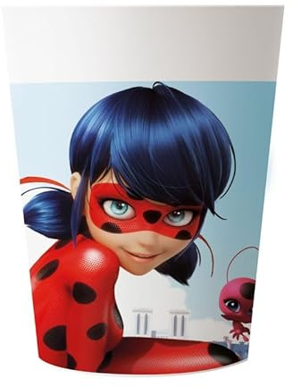 Procos 92858 - Mehrwegbecher Miraculous Ladybug, 2 Stück, Fassungsvermögen 230 ml, wiederverwendbar, Partygeschirr
