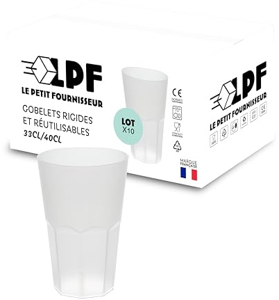 LPF LE PETIT FOURNISSEUR - 10 Gobelets Granity Réutilisables 33/40cl - Plastique Polypropylène Rigide - Couleur Givrée..