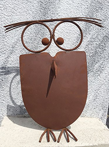 Gartenfigur Verrückte Eule Uhu 3D Höhe 43cm Edelrost Gartendeko Wetterfest Rost Rostfigur Metall Figur Tier Vogel Kauz von Steinfigurenwelt